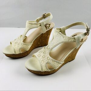 Fergalicious Kailyn Cork Wedge Sandals Cream Womens 9.5 M